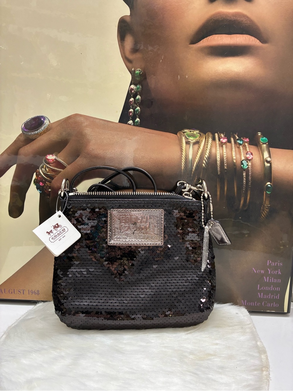 Coach NWT Poppy Black Sequin Crossbody Bag